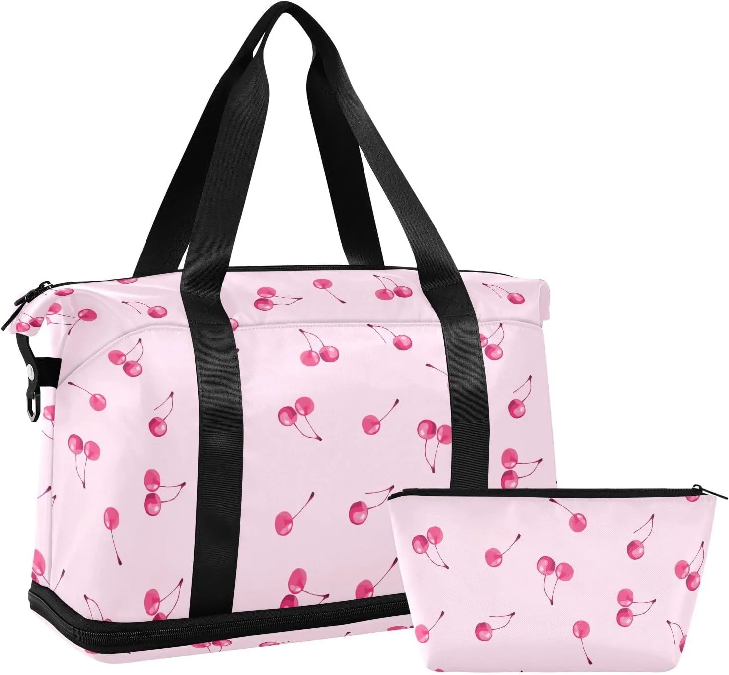 ALAZA Cherry Berries Fruit Pink Travel Duffel Bag for Women Men Sports Gym Bag with Shoe Compartment Tote Weekender Overnight Bag with Wet Pocket for Travel, Gym,Yoga,Swimming