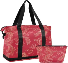 ALAZA Chinese Oriental Dragon Flying Clouds Travel Duffel Bag for Women Men Sports Gym Bag with Shoe Compartment Tote Weekender Overnight Bag with Wet Pocket for Travel, Gym,Yoga,Swimming