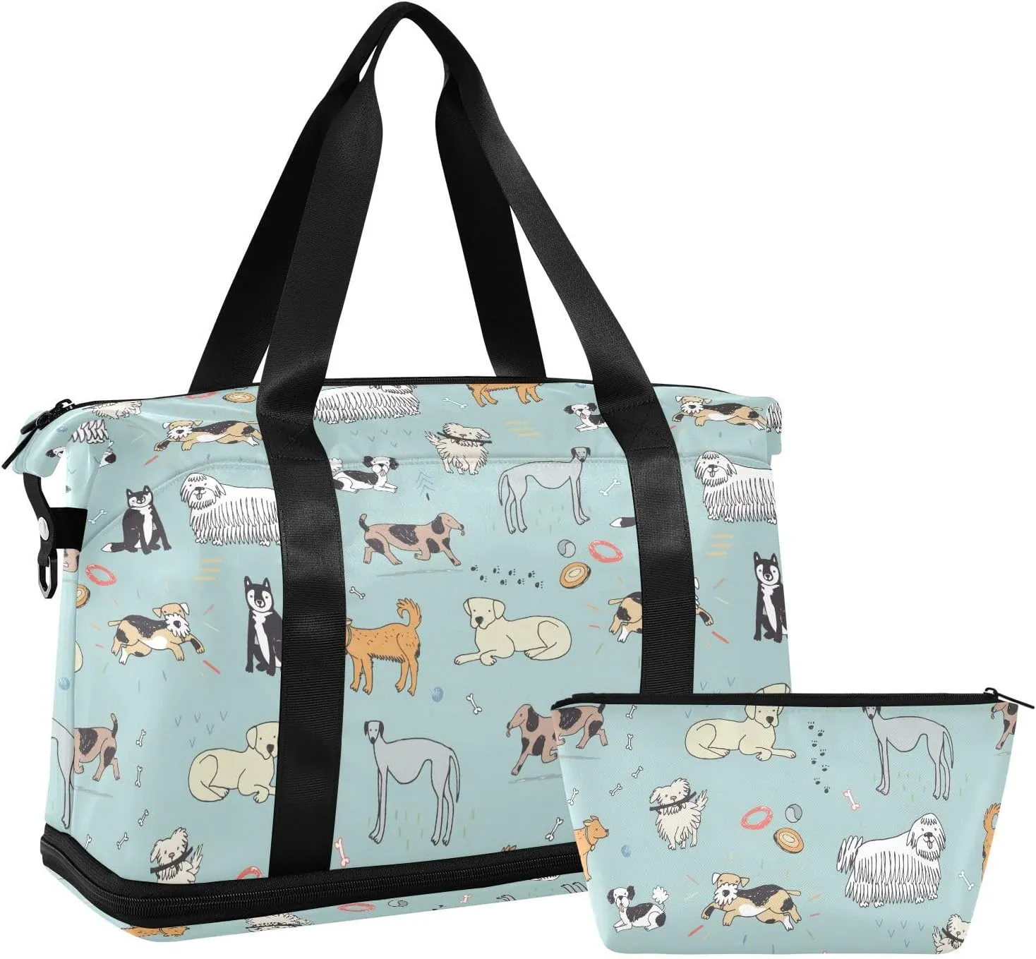 ALAZA Different Doodle Dogs Travel Duffel Bag for Women Men Sports Gym Bag with Shoe Compartment Tote Weekender Overnight Bag with Wet Pocket for Travel, Gym,Yoga,Swimming