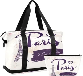 ALAZA Hand Drawn with Eiffel Tower Travel Duffel Bag for Women Men Sports Gym Bag with Shoe Compartment Tote Weekender Overnight Bag with Wet Pocket for Travel, Gym,Yoga,Swimming