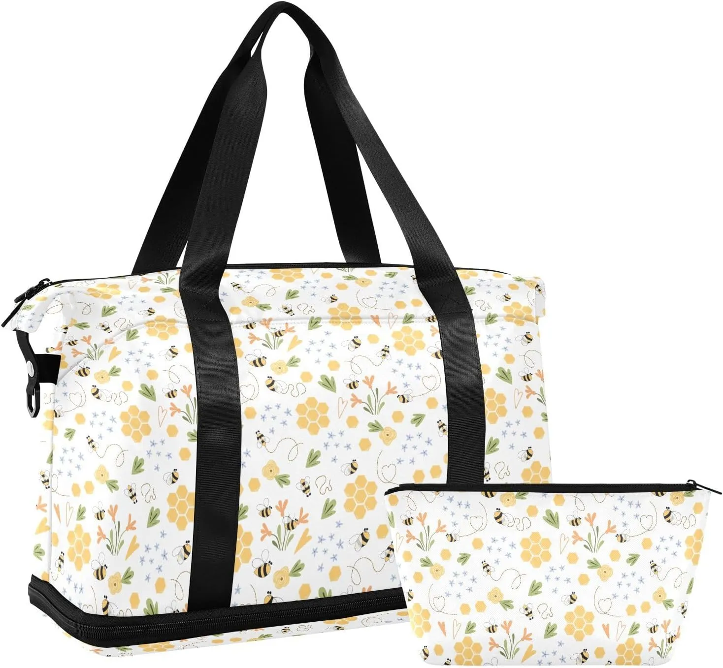 ALAZA Honeycombs with Bees Travel Duffel Bag for Women Men Sports Gym Bag with Shoe Compartment Tote Weekender Overnight Bag with Wet Pocket for Travel, Gym,Yoga,Swimming