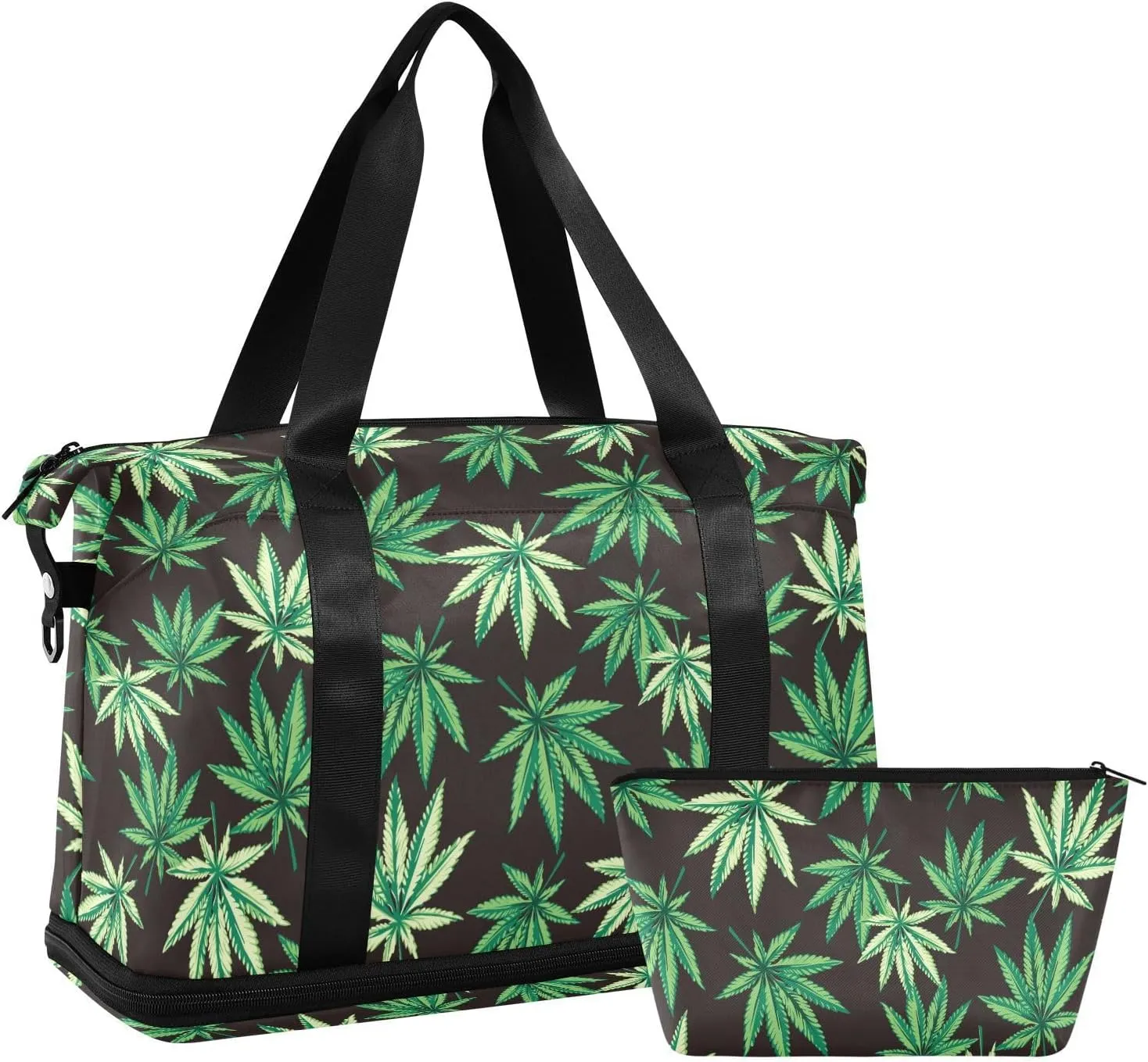 ALAZA Seamless Marijuana Leaves Travel Duffel Bag for Women Men Sports Gym Bag with Shoe Compartment Tote Weekender Overnight Bag with Wet Pocket for Travel, Gym,Yoga,Swimming