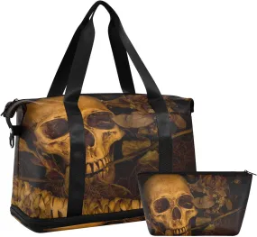 ALAZA Vintage Horrible Skull Travel Duffel Bag for Women Men Sports Gym Bag with Shoe Compartment Tote Weekender Overnight Bag with Wet Pocket for Travel, Gym,Yoga,Swimming