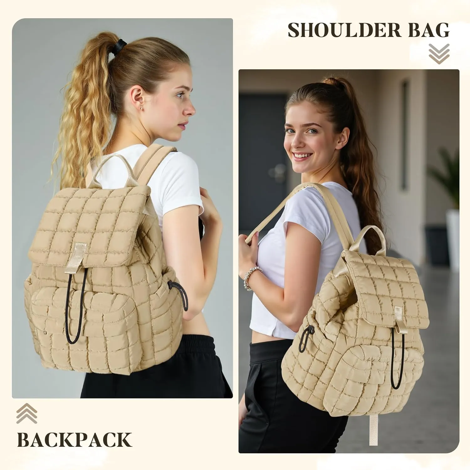 Backpack for Women - Lightweight Puffer Quilted Travel Backpack - Small Casual Daily Daypack Purse for Women - Cute Fashion Carry on Daypack, Brown