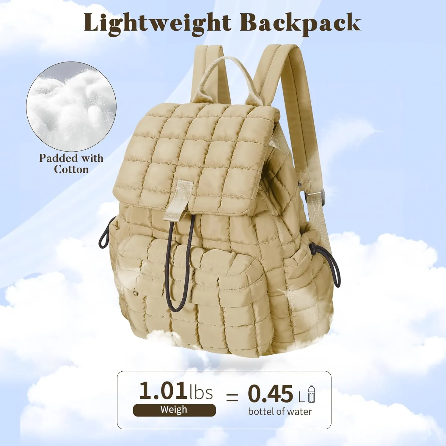 Backpack for Women - Lightweight Puffer Quilted Travel Backpack - Small Casual Daily Daypack Purse for Women - Cute Fashion Carry on Daypack, Brown