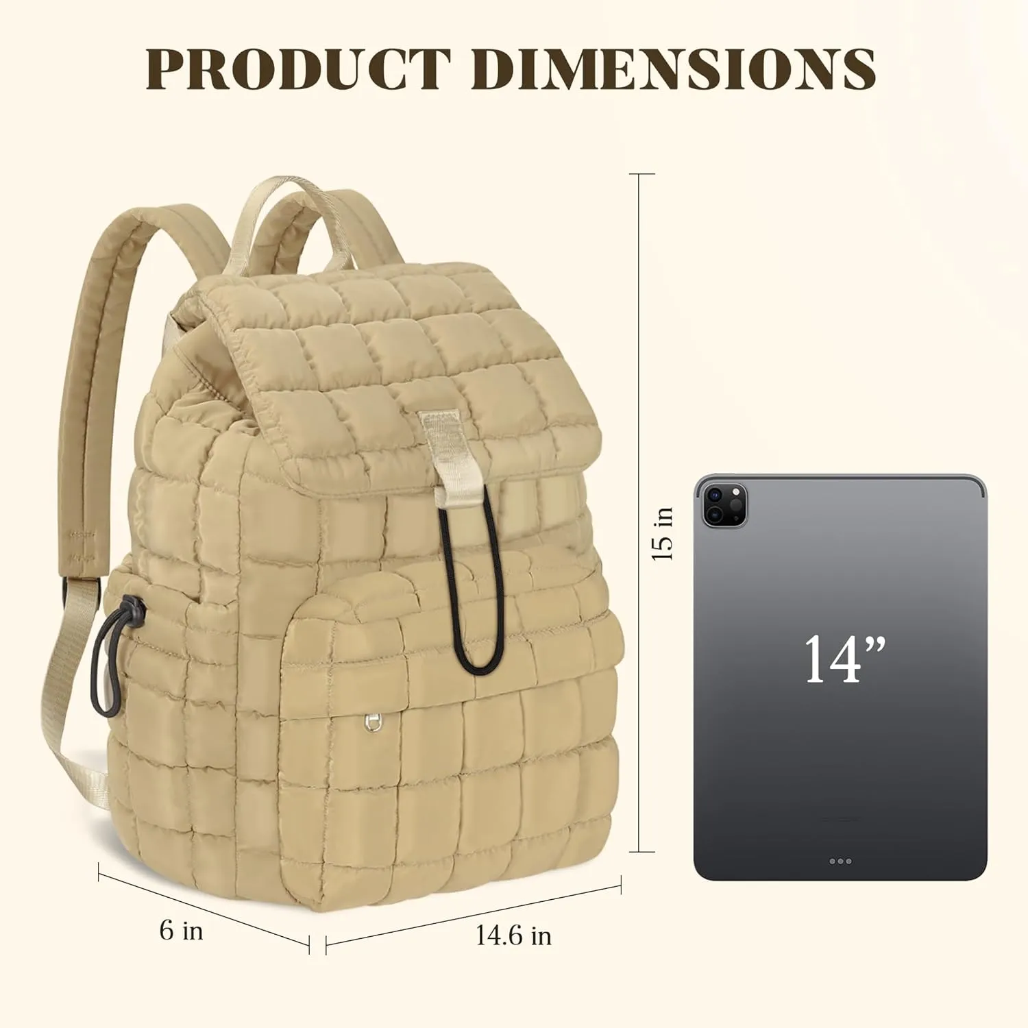Backpack for Women - Lightweight Puffer Quilted Travel Backpack - Small Casual Daily Daypack Purse for Women - Cute Fashion Carry on Daypack, Brown