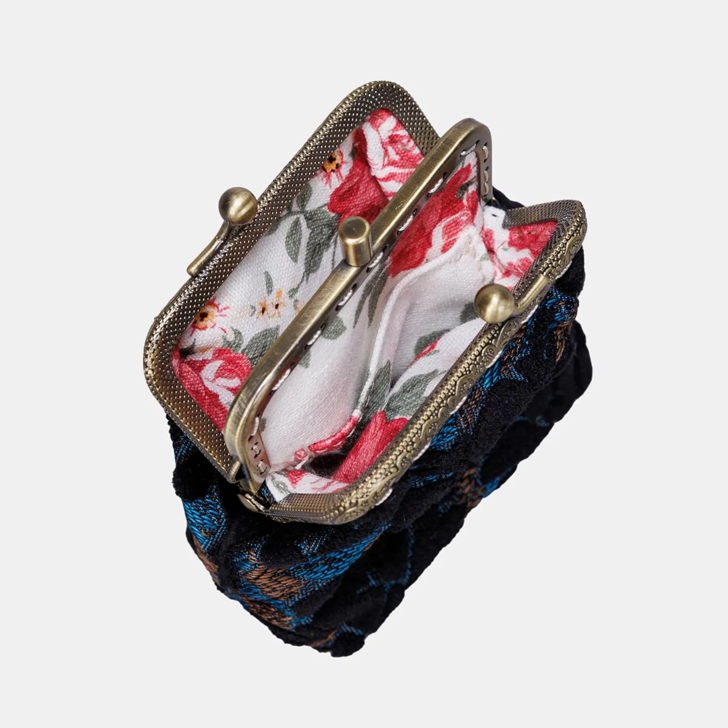 Burnout Velvet Double Kiss Clasp Coin Purse Pouch,Vintage Change Wallet Card Holder