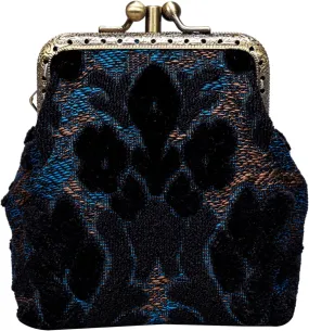 Burnout Velvet Double Kiss Clasp Coin Purse Pouch,Vintage Change Wallet Card Holder