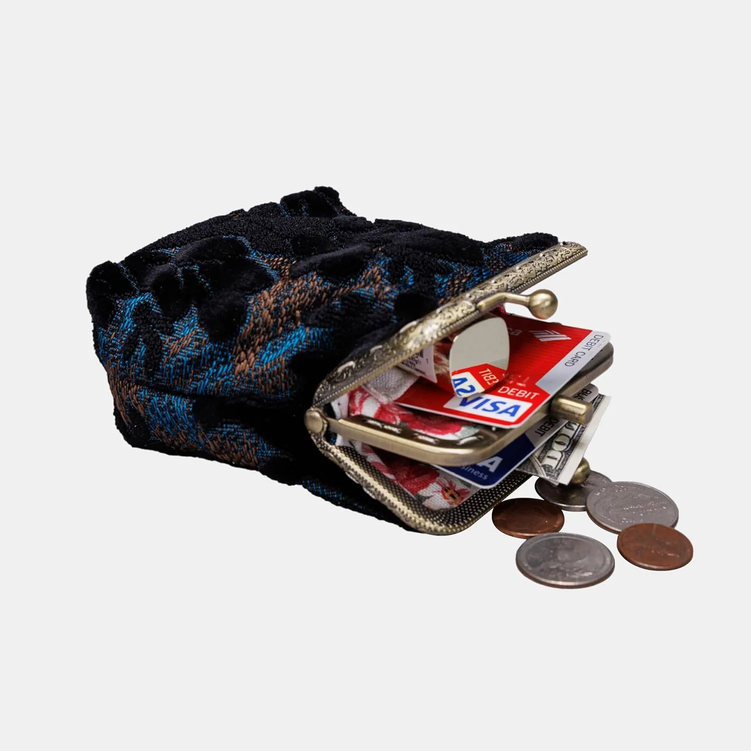 Burnout Velvet Double Kiss Clasp Coin Purse Pouch,Vintage Change Wallet Card Holder