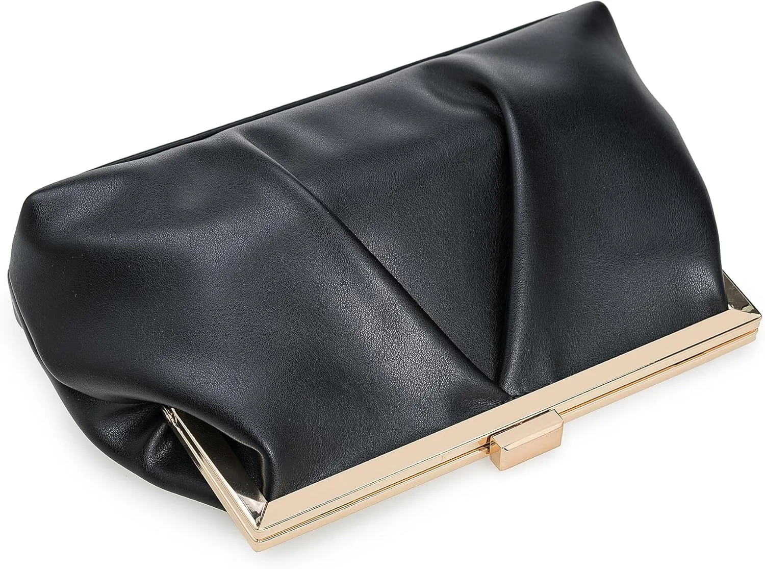 CHARMING TAILOR Faux Leather Clutch Purse Ruched PU Metal Frame Formal Evening Bag with Pearl Starp