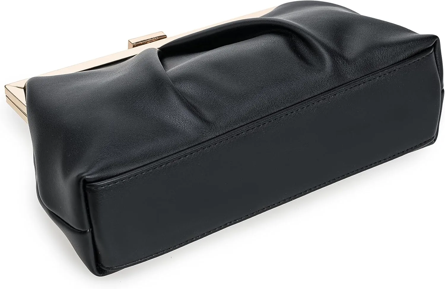 CHARMING TAILOR Faux Leather Clutch Purse Ruched PU Metal Frame Formal Evening Bag with Pearl Starp