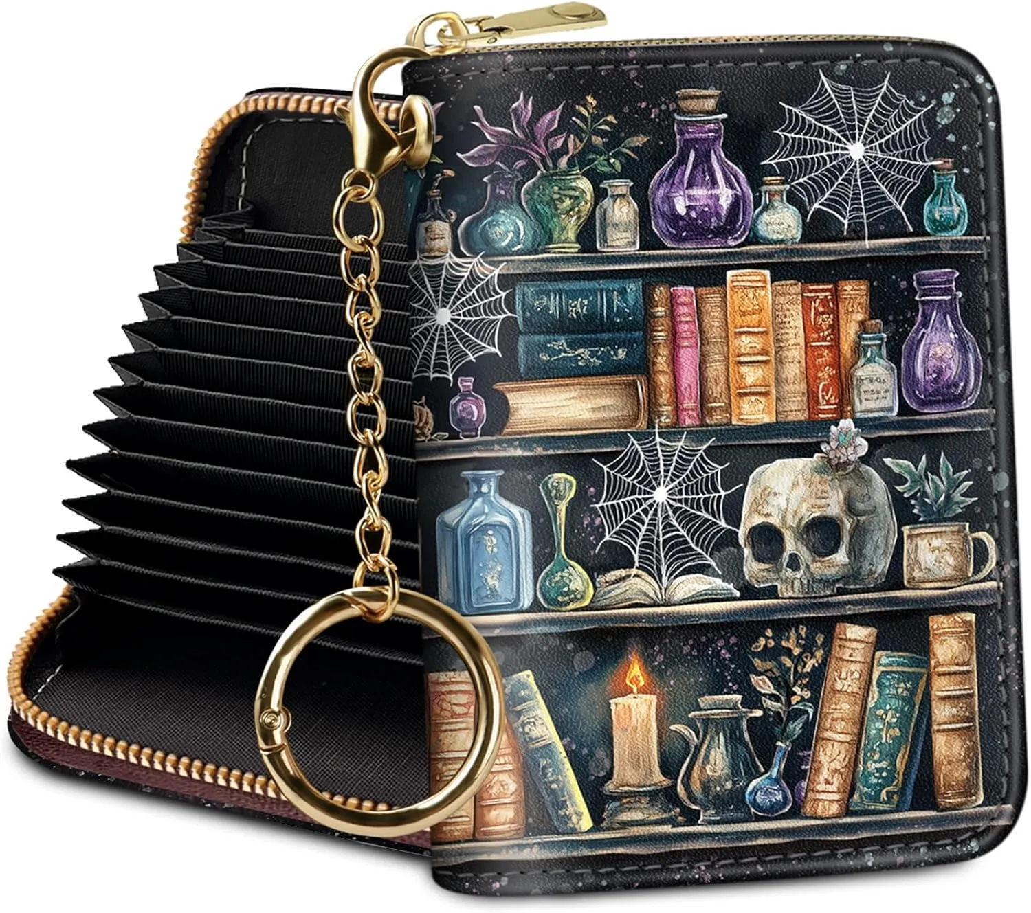 Credit Card Holder RFID Wallet, Small Card Holder Wallet for Women with Keychain Zipper, Funny Leather Print Credit Card Wallets Accordion Gift