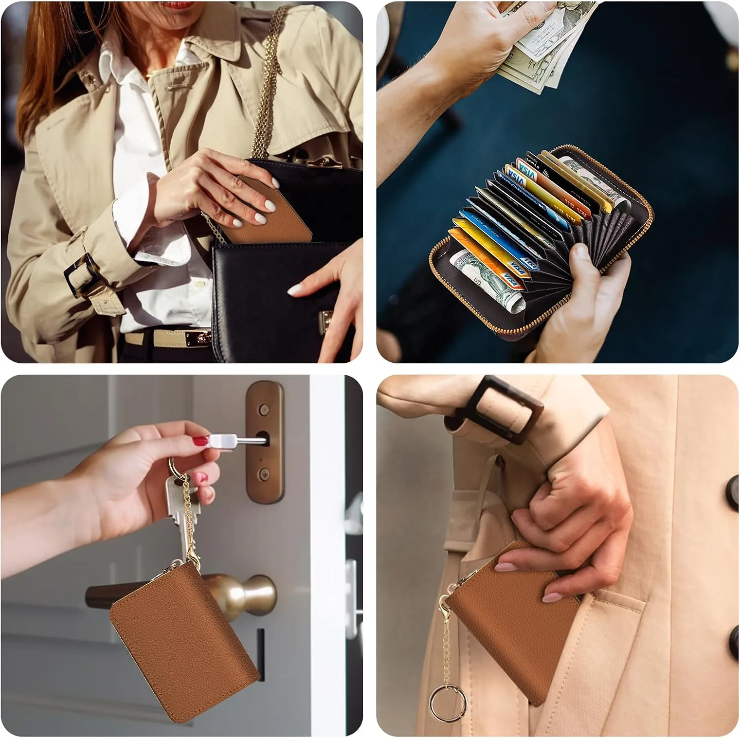 Credit Card Holder RFID Wallet, Small Card Holder Wallet for Women with Keychain Zipper, Funny Leather Print Credit Card Wallets Accordion Gift