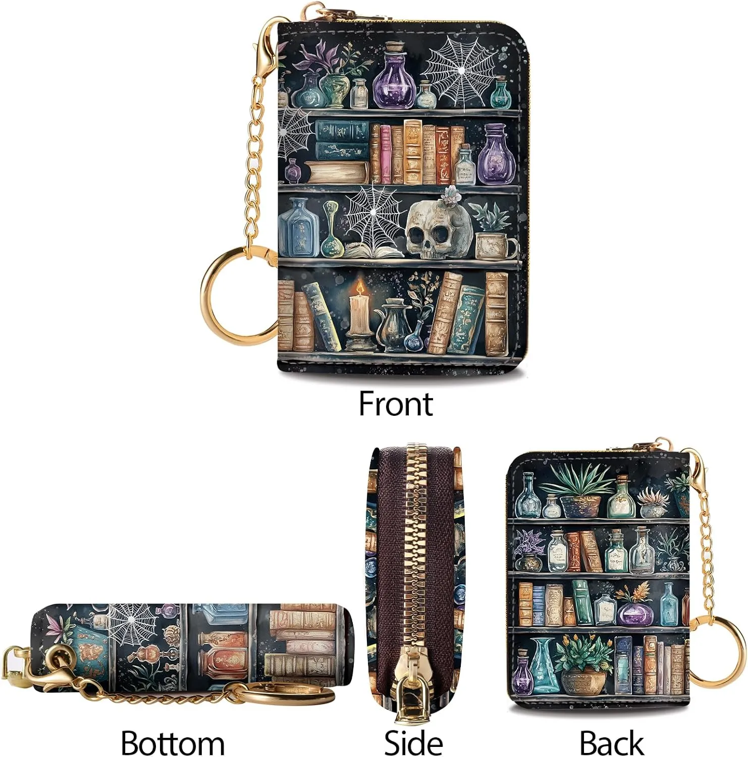 Credit Card Holder RFID Wallet, Small Card Holder Wallet for Women with Keychain Zipper, Funny Leather Print Credit Card Wallets Accordion Gift