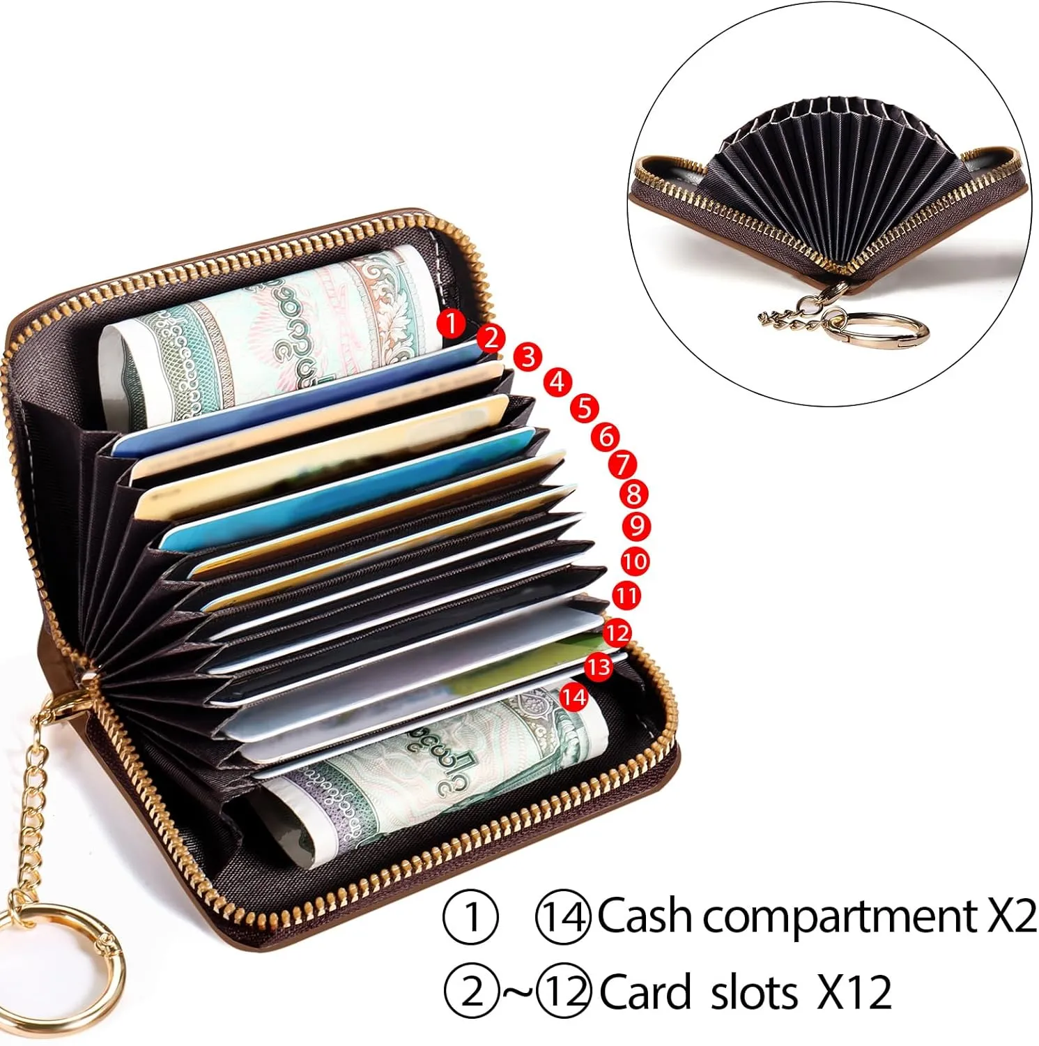 Credit Card Holder RFID Wallet, Small Card Holder Wallet for Women with Keychain Zipper, Funny Leather Print Credit Card Wallets Accordion Gift