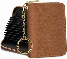 Credit Card Holder RFID Wallet, Small Card Holder Wallet for Women with Keychain Zipper, Funny Leather Print Credit Card Wallets Accordion Gift