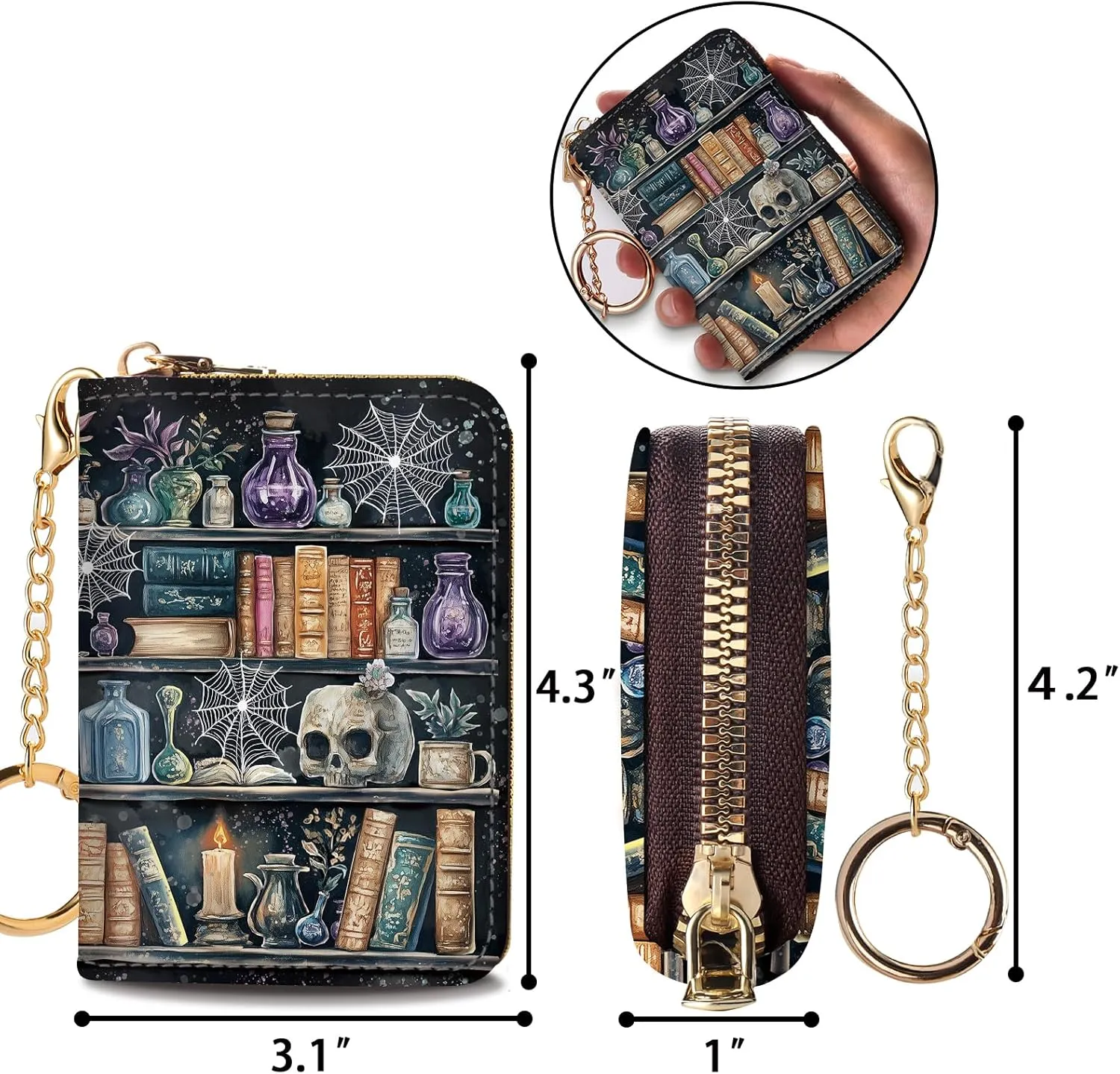 Credit Card Holder RFID Wallet, Small Card Holder Wallet for Women with Keychain Zipper, Funny Leather Print Credit Card Wallets Accordion Gift