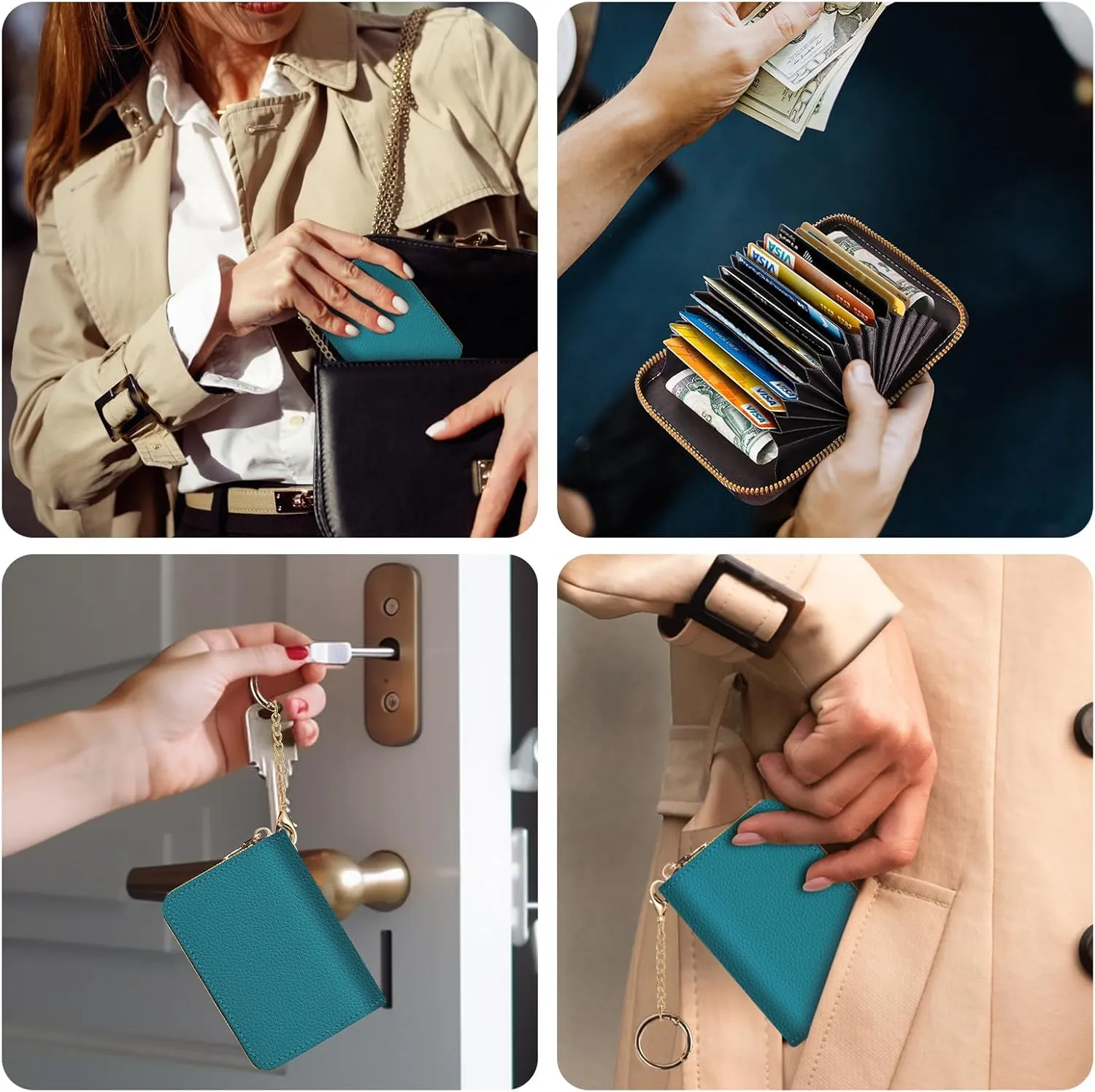 Credit Card Holder RFID Wallet, Small Card Holder Wallet for Women with Keychain Zipper, Funny Leather Print Credit Card Wallets Accordion Gift