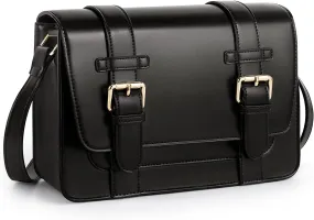 ECOSUSI Women's PU Leather Crossbody Messenger Bag Vintage Satchel Purse Work College Shoulder Handbags with Adjustable Strap