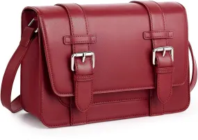 ECOSUSI Women's PU Leather Crossbody Messenger Bag Vintage Satchel Purse Work College Shoulder Handbags with Adjustable Strap
