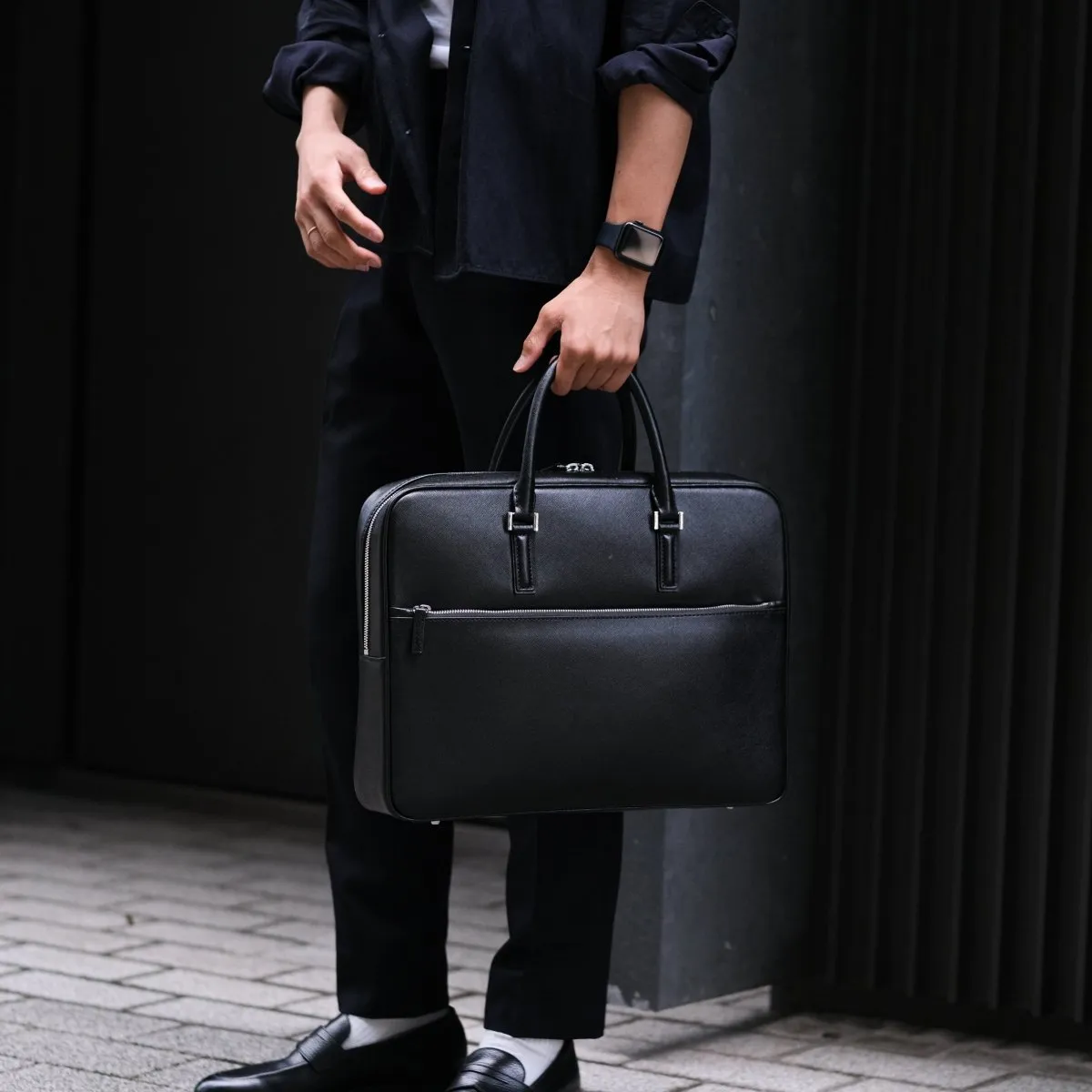 Italian Saffiano Leather Briefcase(Front-zip)