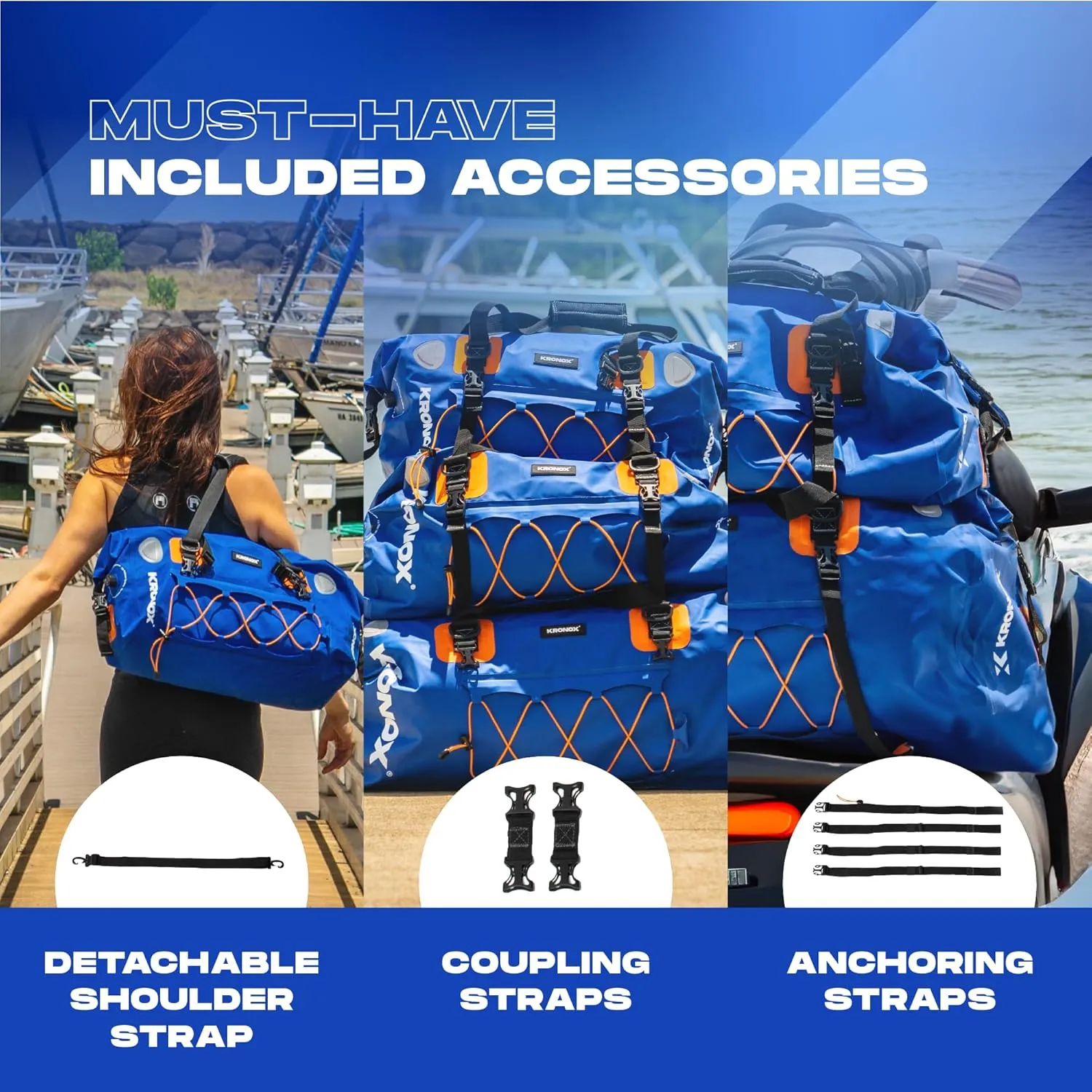 KRONOX Waterproof Duffel Bag Large - Heavy-Duty Drybag Waterproof Bags for Boating. Ideal as a Boat Bag, Camping Duffle Bag and Waterproof Luggage