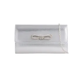 Metallic Shimmer Silver Bow Clutch Bag