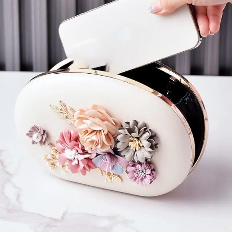 PU Leather Evening Bag French Flower Decoration Clutch Purses