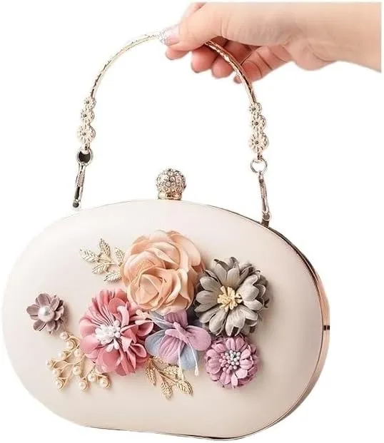 PU Leather Evening Bag French Flower Decoration Clutch Purses