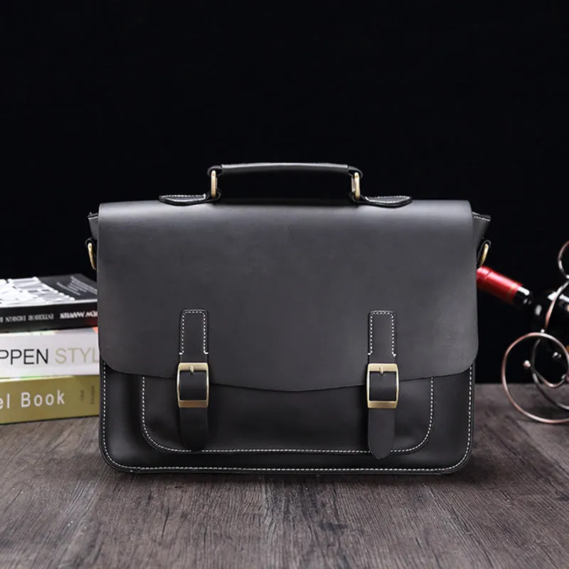 realaiot 2023 New Business PU Leather Briefcase, Men's Shoulder Messenger Bag, Horizontal Retro Men's Bag