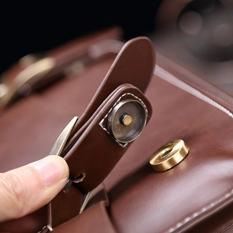 realaiot 2023 New Business PU Leather Briefcase, Men's Shoulder Messenger Bag, Horizontal Retro Men's Bag