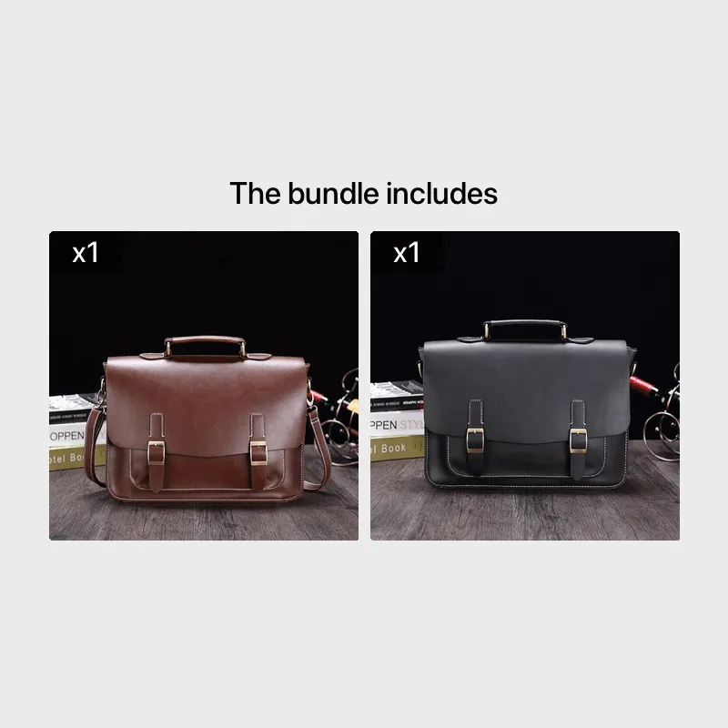 realaiot 2023 New Business PU Leather Briefcase, Men's Shoulder Messenger Bag, Horizontal Retro Men's Bag