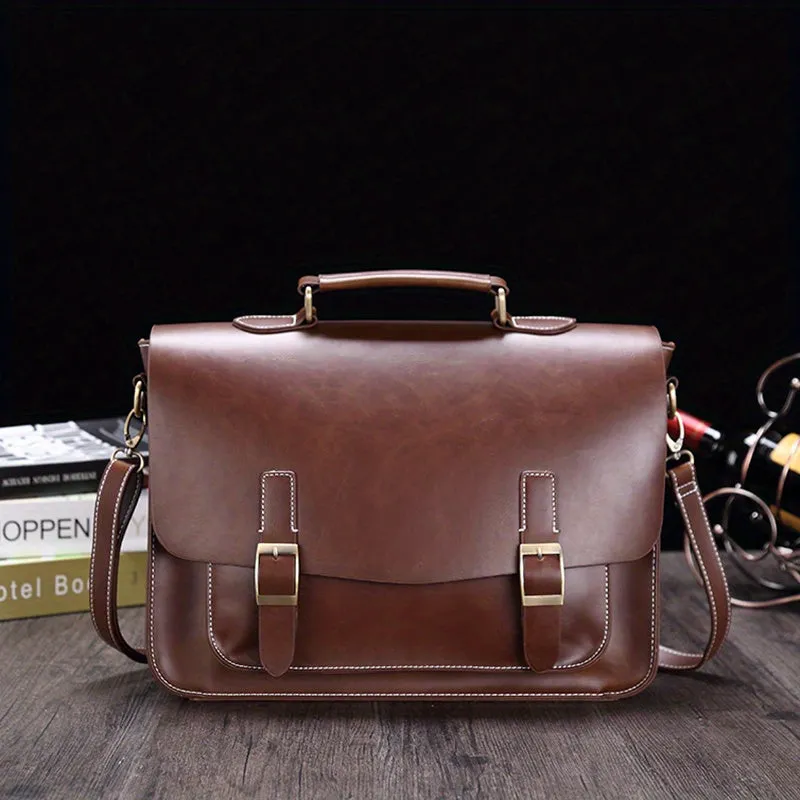 realaiot 2023 New Business PU Leather Briefcase, Men's Shoulder Messenger Bag, Horizontal Retro Men's Bag