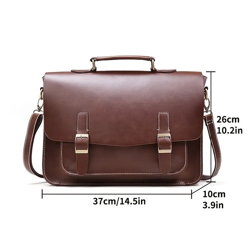 realaiot 2023 New Business PU Leather Briefcase, Men's Shoulder Messenger Bag, Horizontal Retro Men's Bag