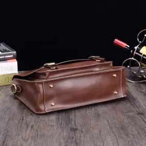realaiot 2023 New Business PU Leather Briefcase, Men's Shoulder Messenger Bag, Horizontal Retro Men's Bag