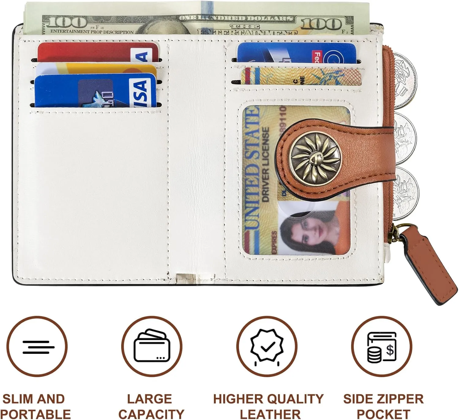 Small Wallet for Women Bifold RFID Blocking Card Holder Leather Wallets with Zipper Coin Pocket