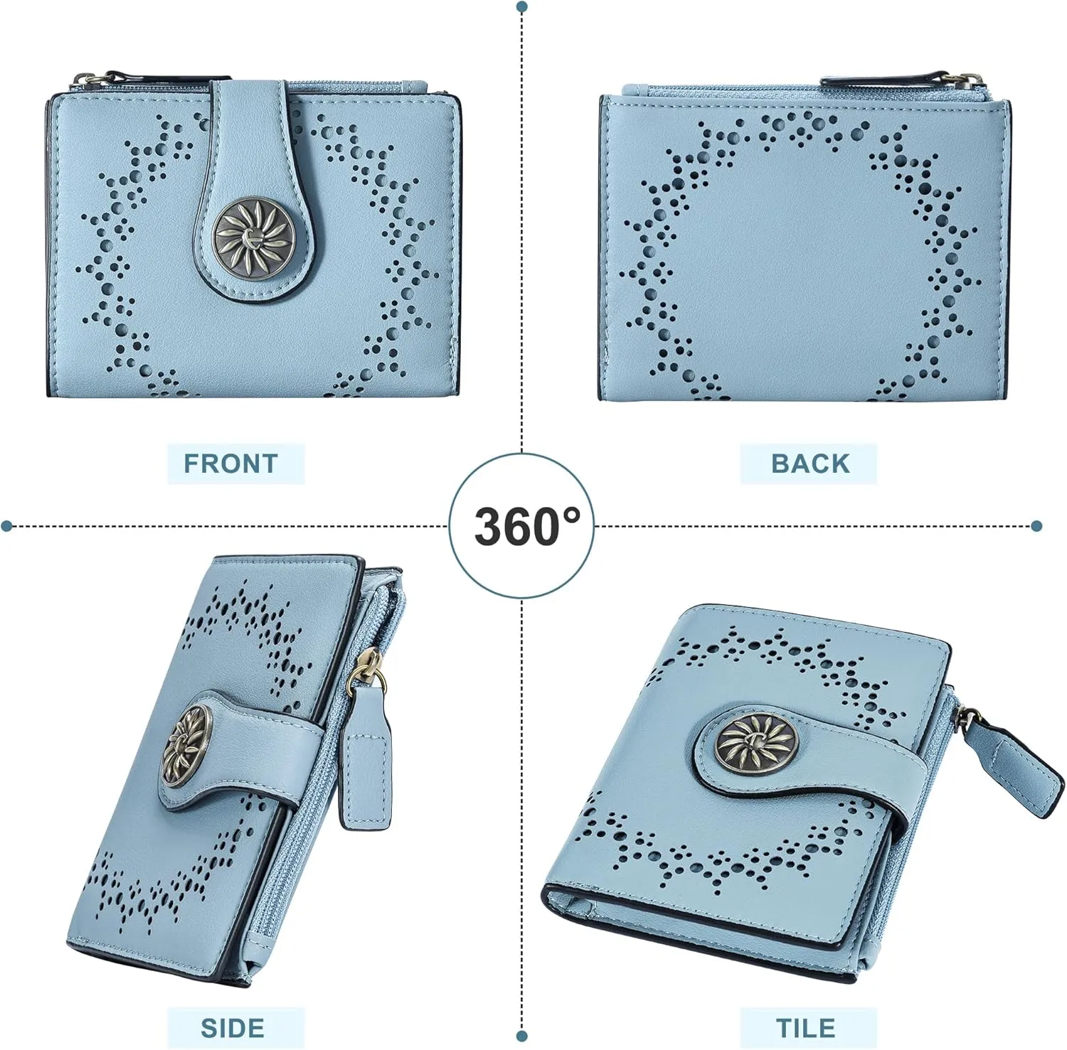 Small Wallet for Women Bifold RFID Blocking Card Holder Leather Wallets with Zipper Coin Pocket