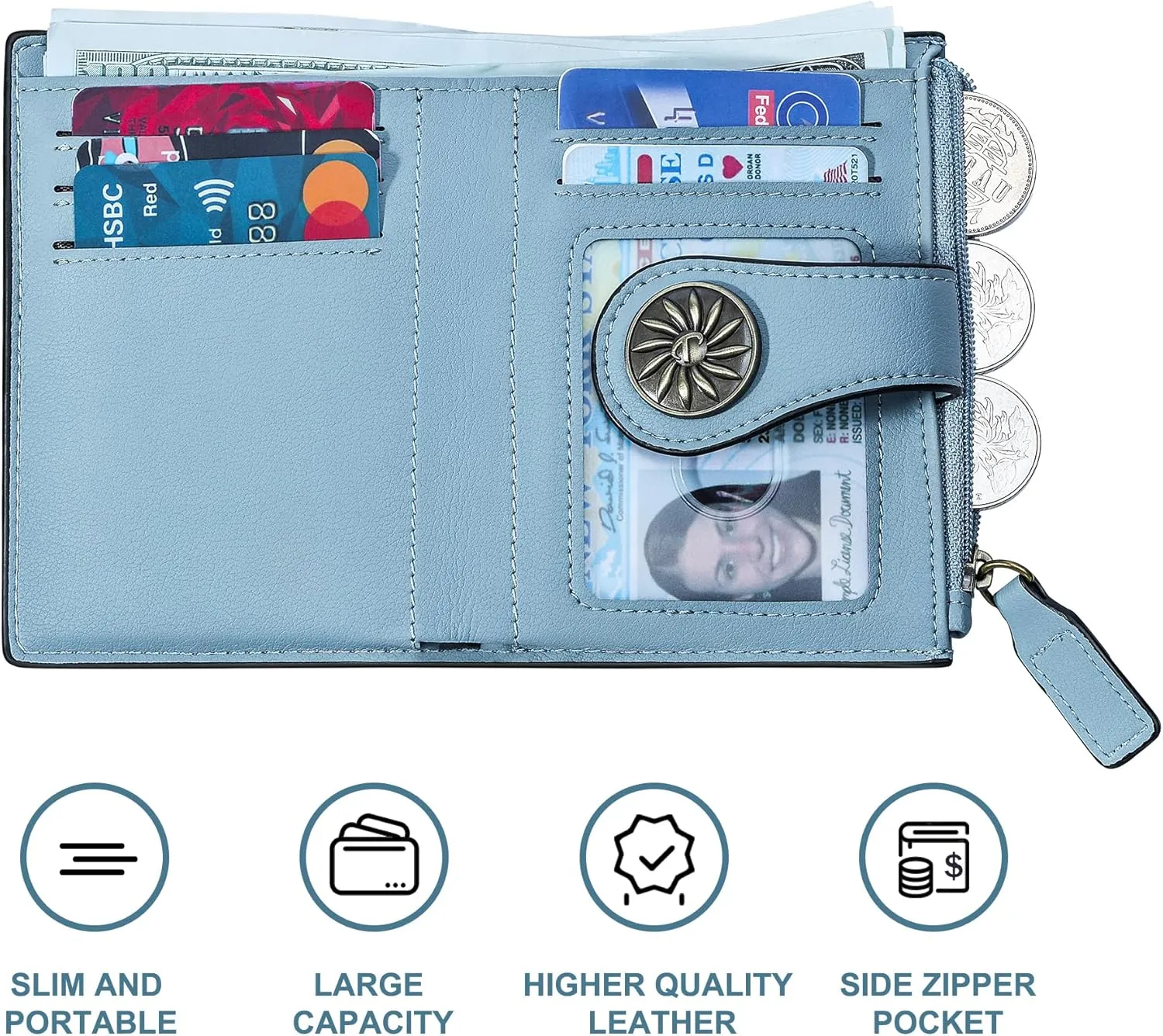 Small Wallet for Women Bifold RFID Blocking Card Holder Leather Wallets with Zipper Coin Pocket