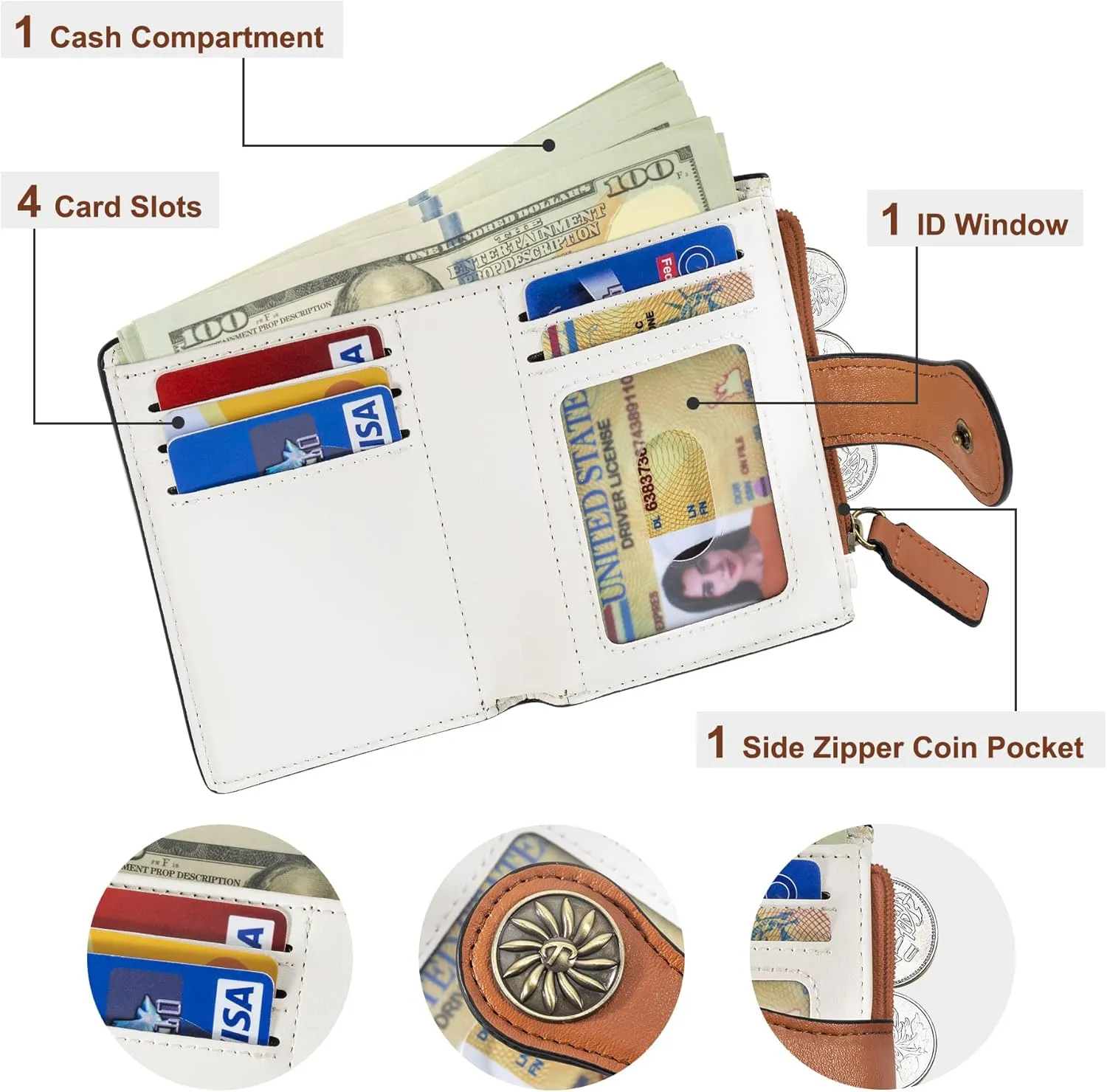 Small Wallet for Women Bifold RFID Blocking Card Holder Leather Wallets with Zipper Coin Pocket